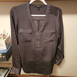 Express Charcoal Zip-Front Top